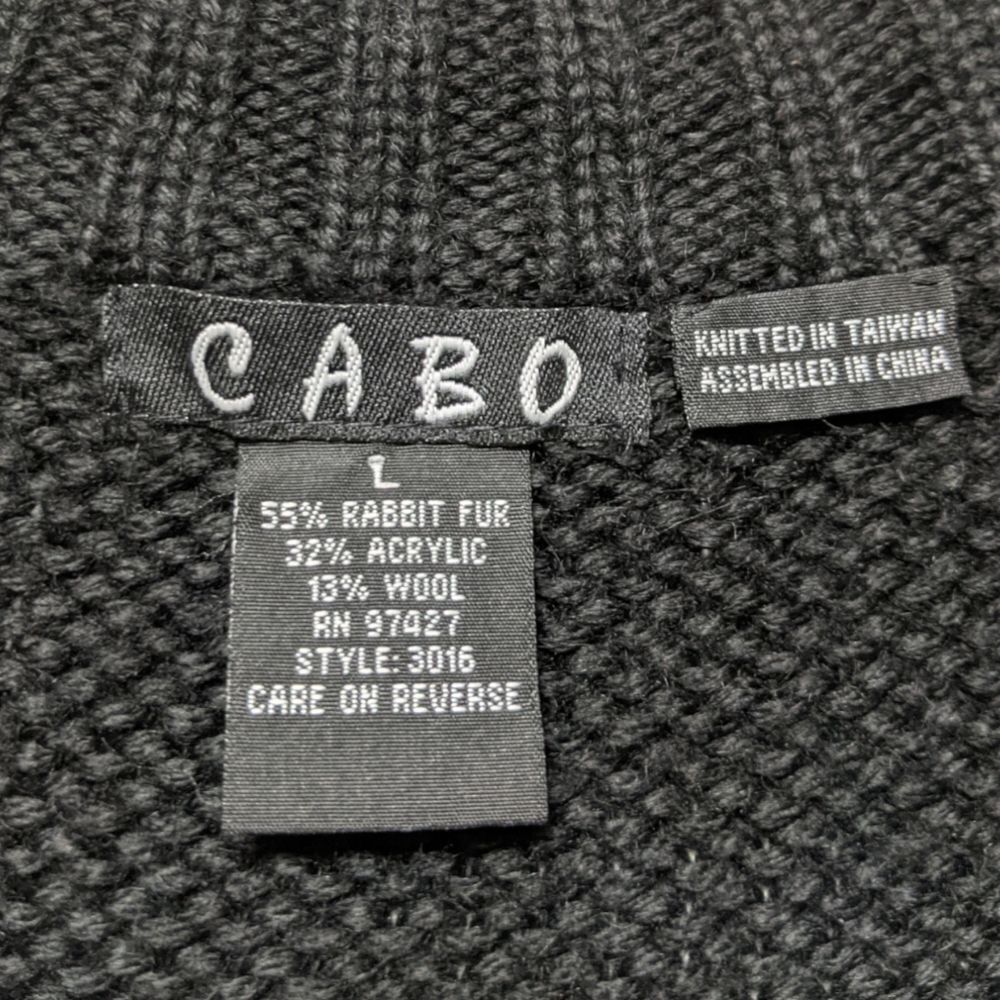 CABO Rabbit Fur Wool Minimalist Zip Front Vest L - Picture 3 of 6